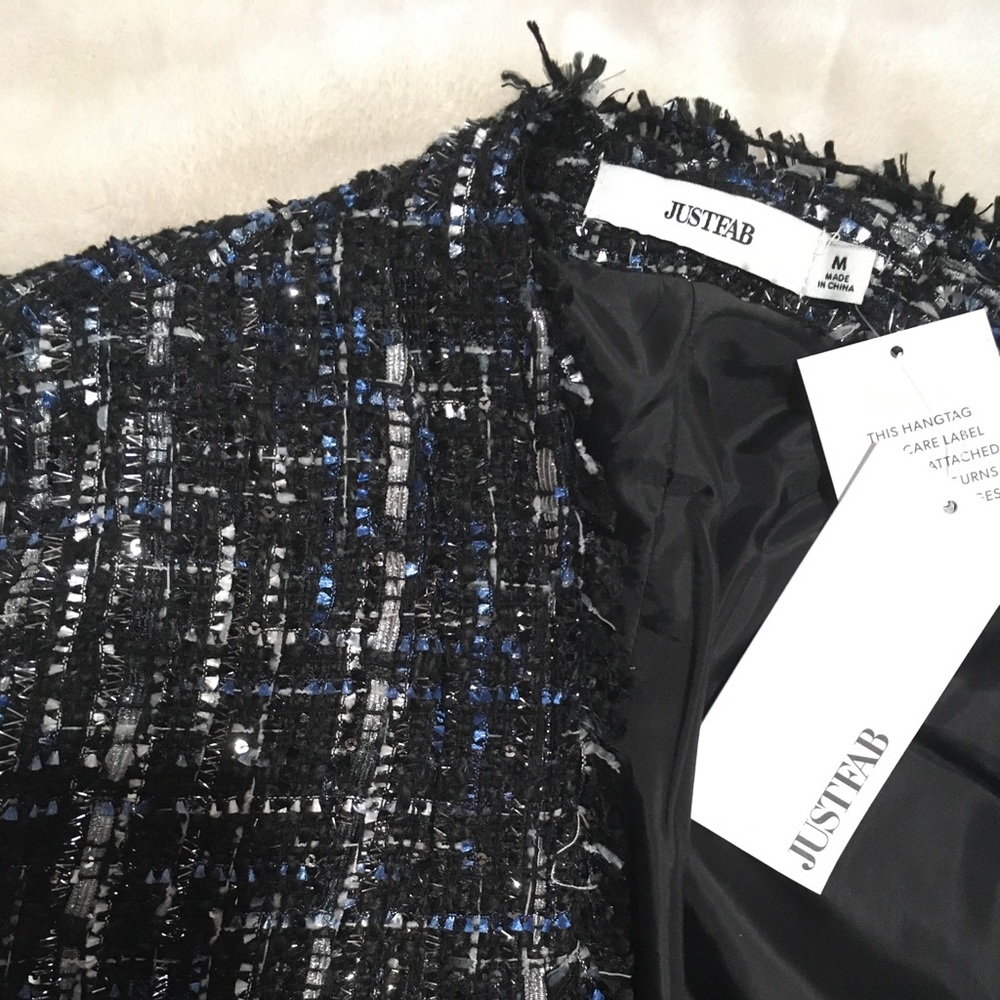 JUSTFAB 💙Blue/Black & Silver🖤Tweed Skirt Suit